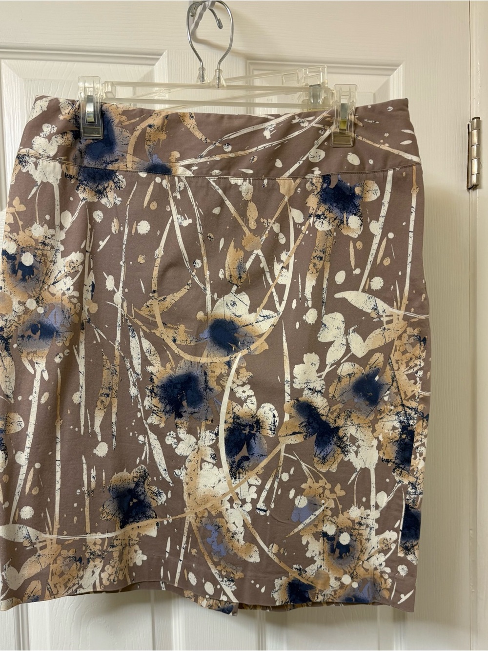 Alfani Taupe Floral Pencil Skirt with Navy and Cream Accents